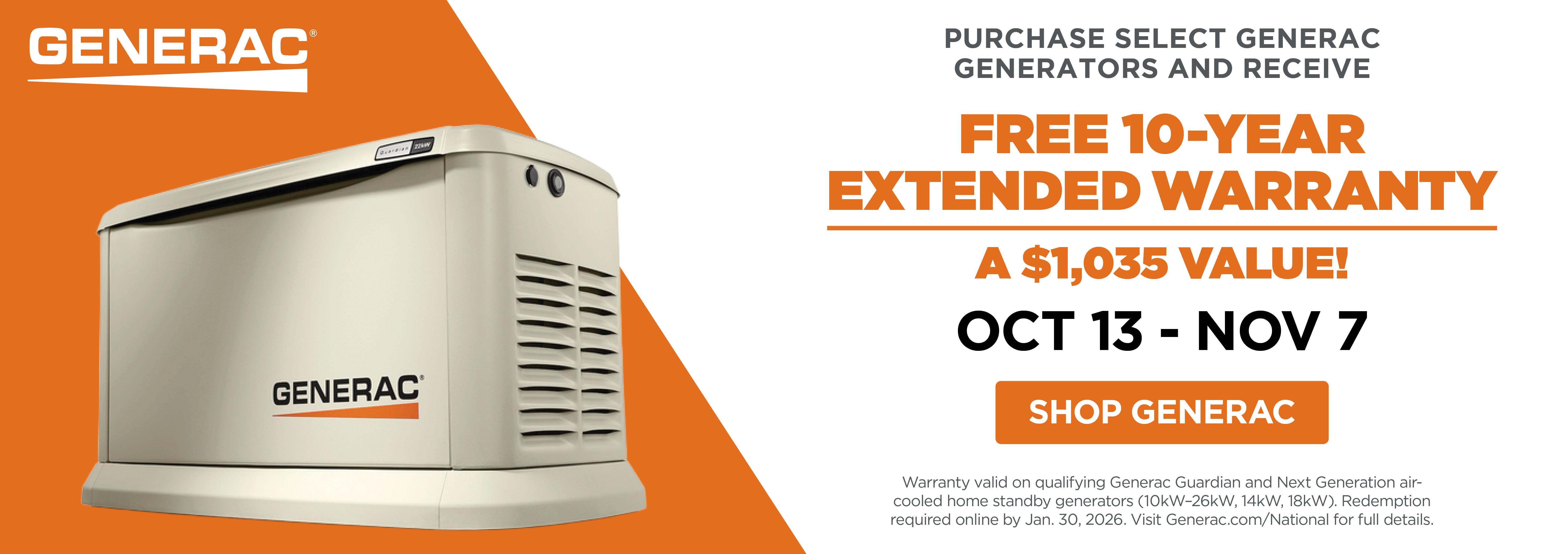 Generac Warranty Promotion on Famous Supply